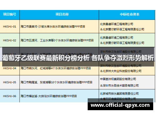 葡萄牙乙级联赛最新积分榜分析 各队争夺激烈形势解析
